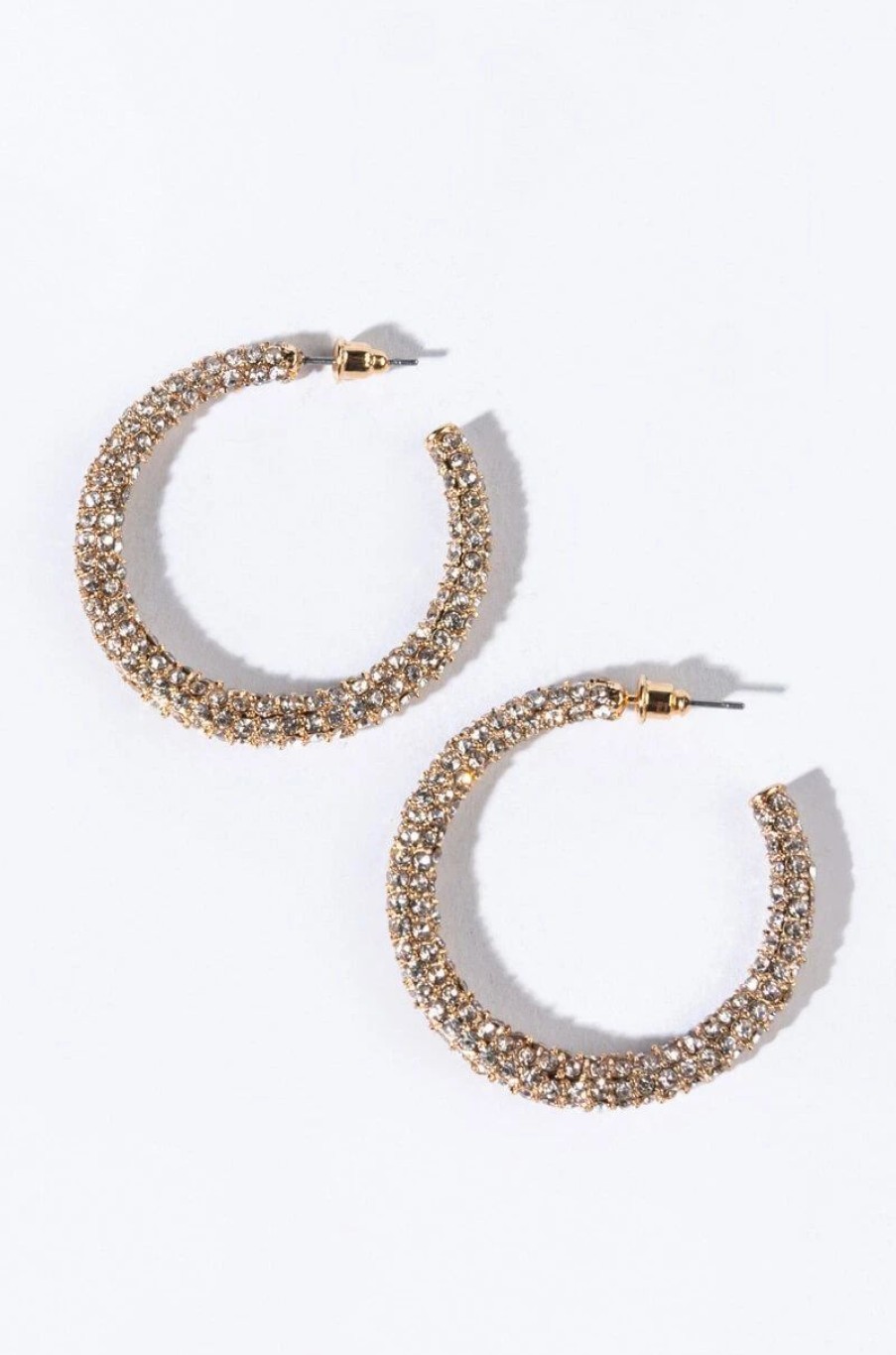 Jewelry * | Maya Medium Rhinestone Hoops Silver