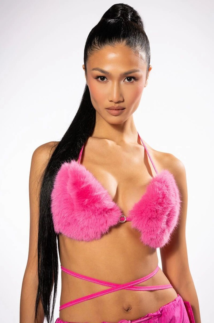 Crop Tops & Bralettes * | Such A Doll Faux Fur Bralette Pink