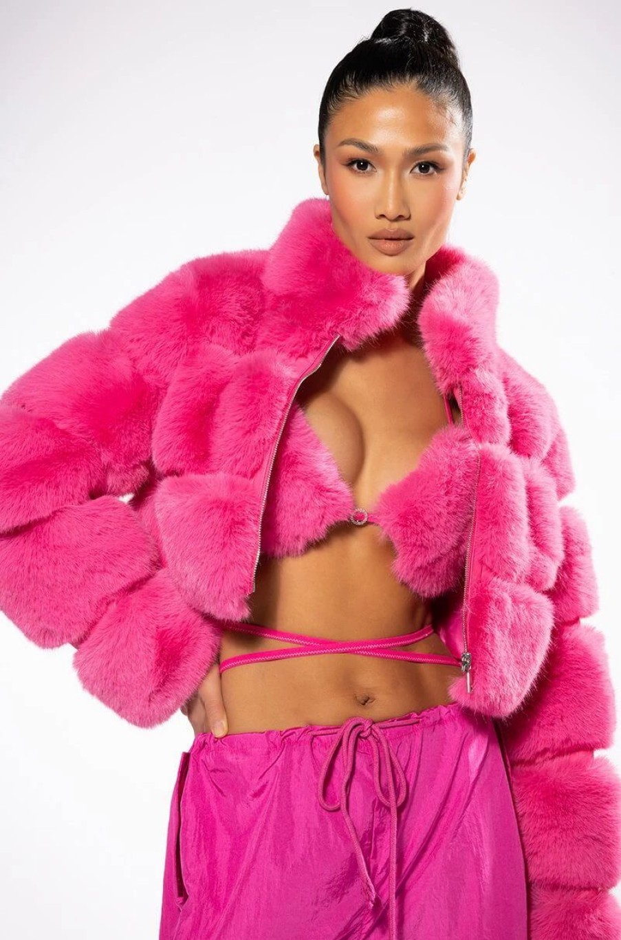 Crop Tops & Bralettes * | Such A Doll Faux Fur Bralette Pink