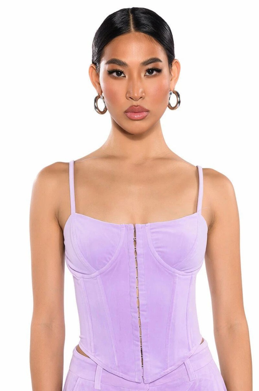 Crop Tops & Bralettes * | Stylist Velvet Corset Top Light Purple