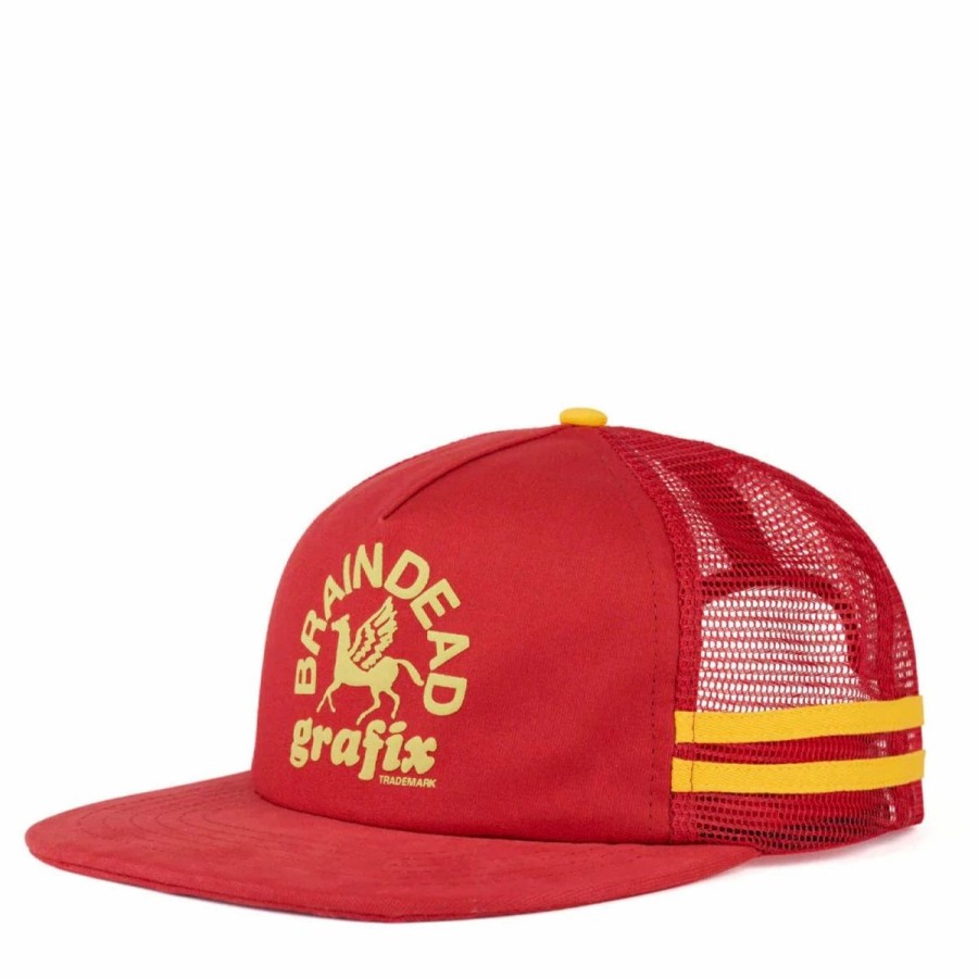 Headwear * | Brain Dead Grafix 5 Panel Trucker Cap Red