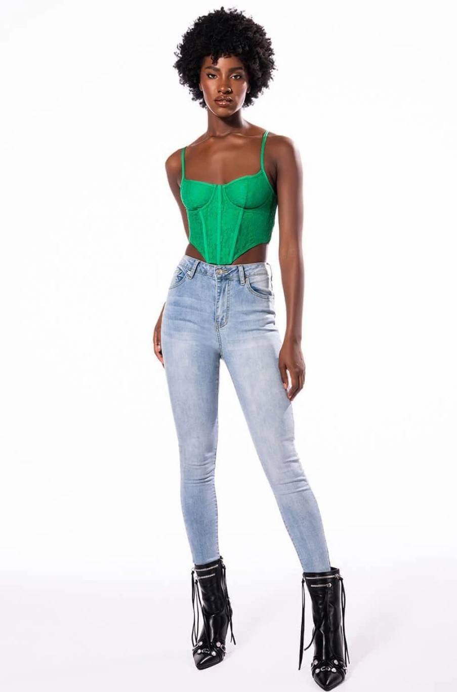 Crop Tops & Bralettes * | So Sweet Lace Corset Top Green