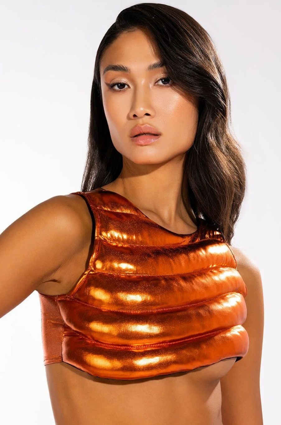 Crop Tops & Bralettes * | Zenon Sleeveless Textured Crop Top Rust