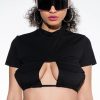 Crop Tops & Bralettes * | Jeune Pocket Detail Cutout Crop Tee Black