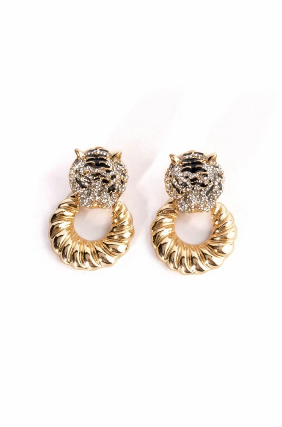 Jewelry * | Catty Rhinestone Embellished Chunky Hoops Gold