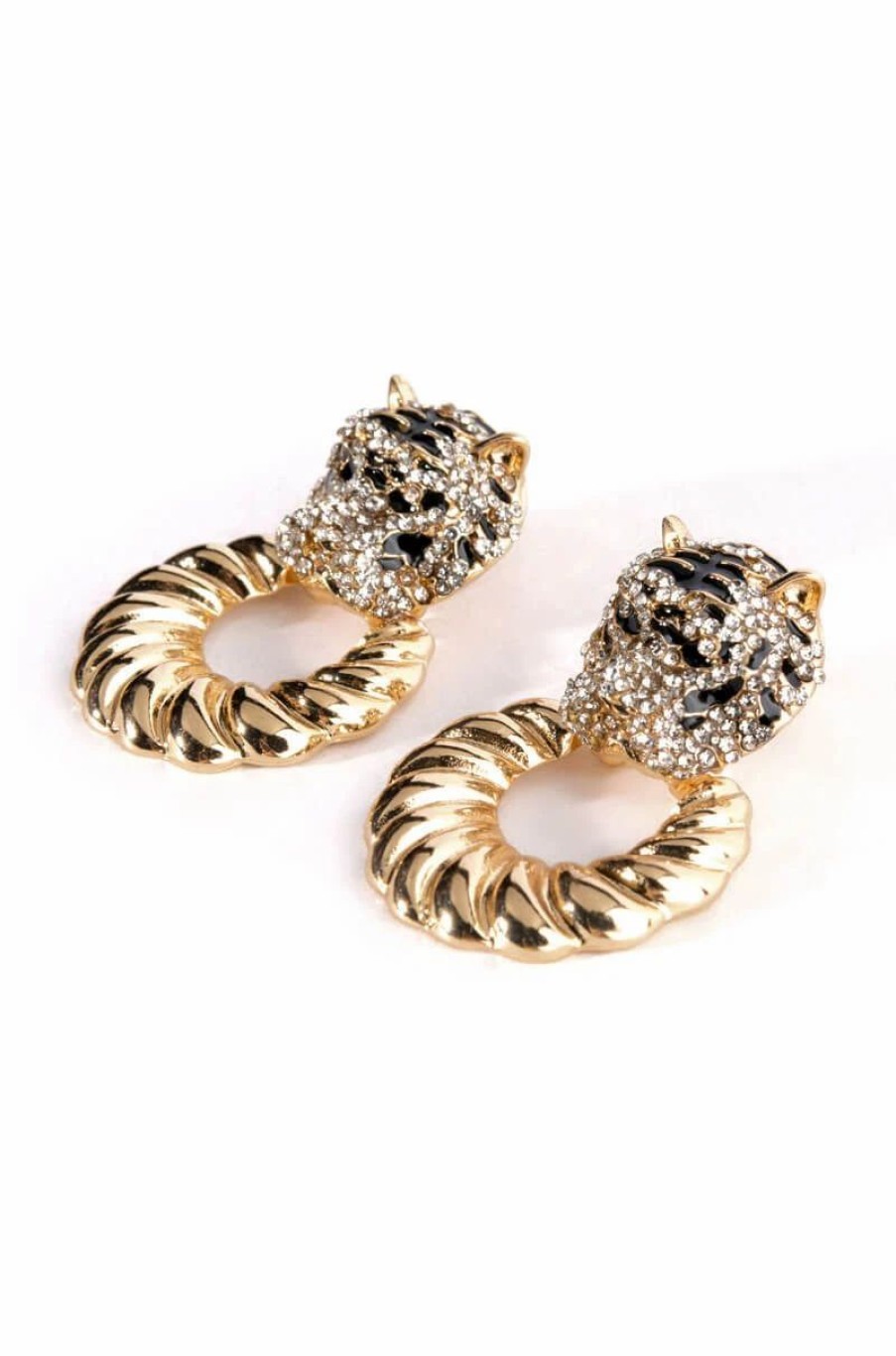 Jewelry * | Catty Rhinestone Embellished Chunky Hoops Gold