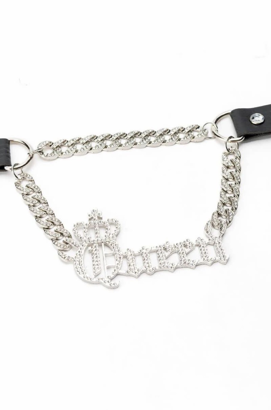 Jewelry * | Queen Bee Leather Choker Black Silver