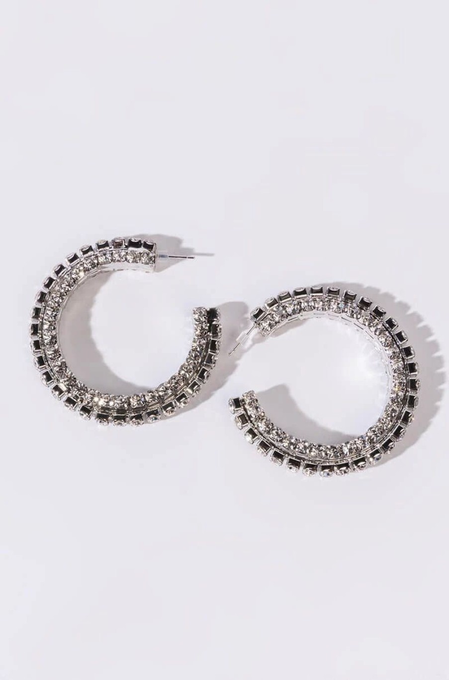 Jewelry * | Rockstar Rhinestone Hoops Silver