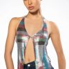 Crop Tops & Bralettes * | Going Out Tonight High Shine Chainmail Front Clasp Halter Top Multi