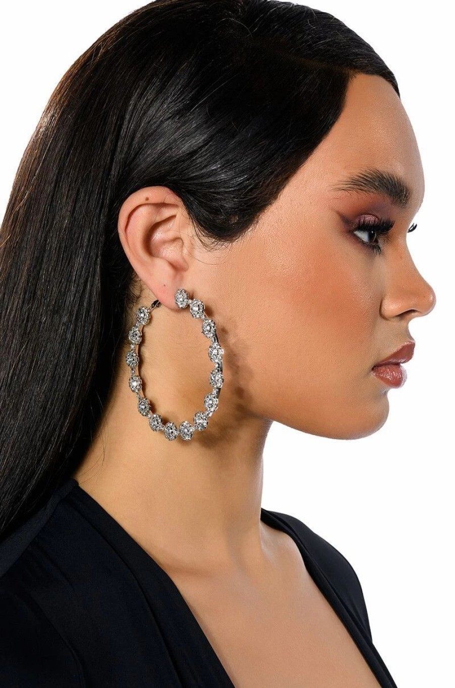 Jewelry * | Here Comes Trouble Embellished Hoops Silver