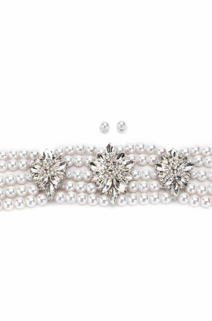 Jewelry * | Antoinette Layered Pearl Choker And Earring Set Silver