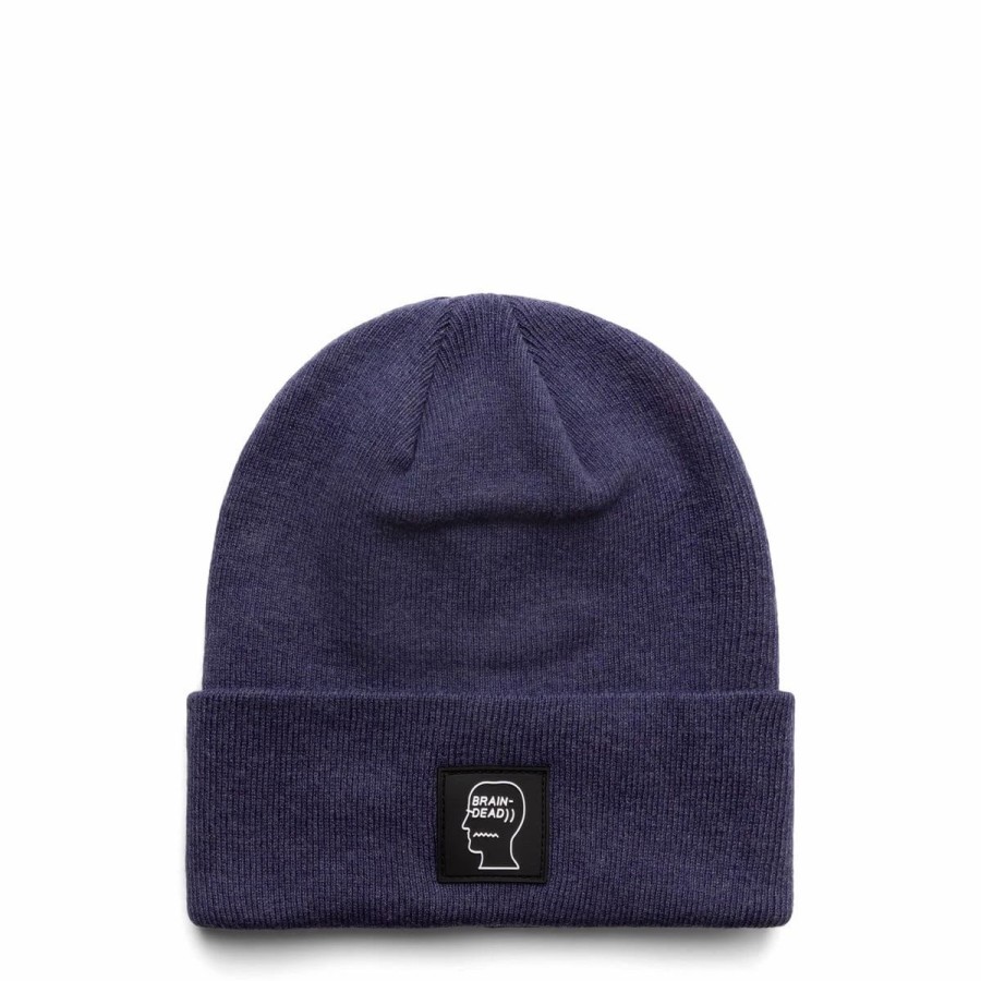 Headwear * | Brain Dead Logo Head Wool Beanie Navy