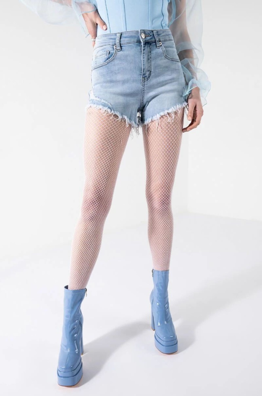 Denim * | Flex-Fit High Waisted Super Stretchy Denim Shorts Light Blue Denim