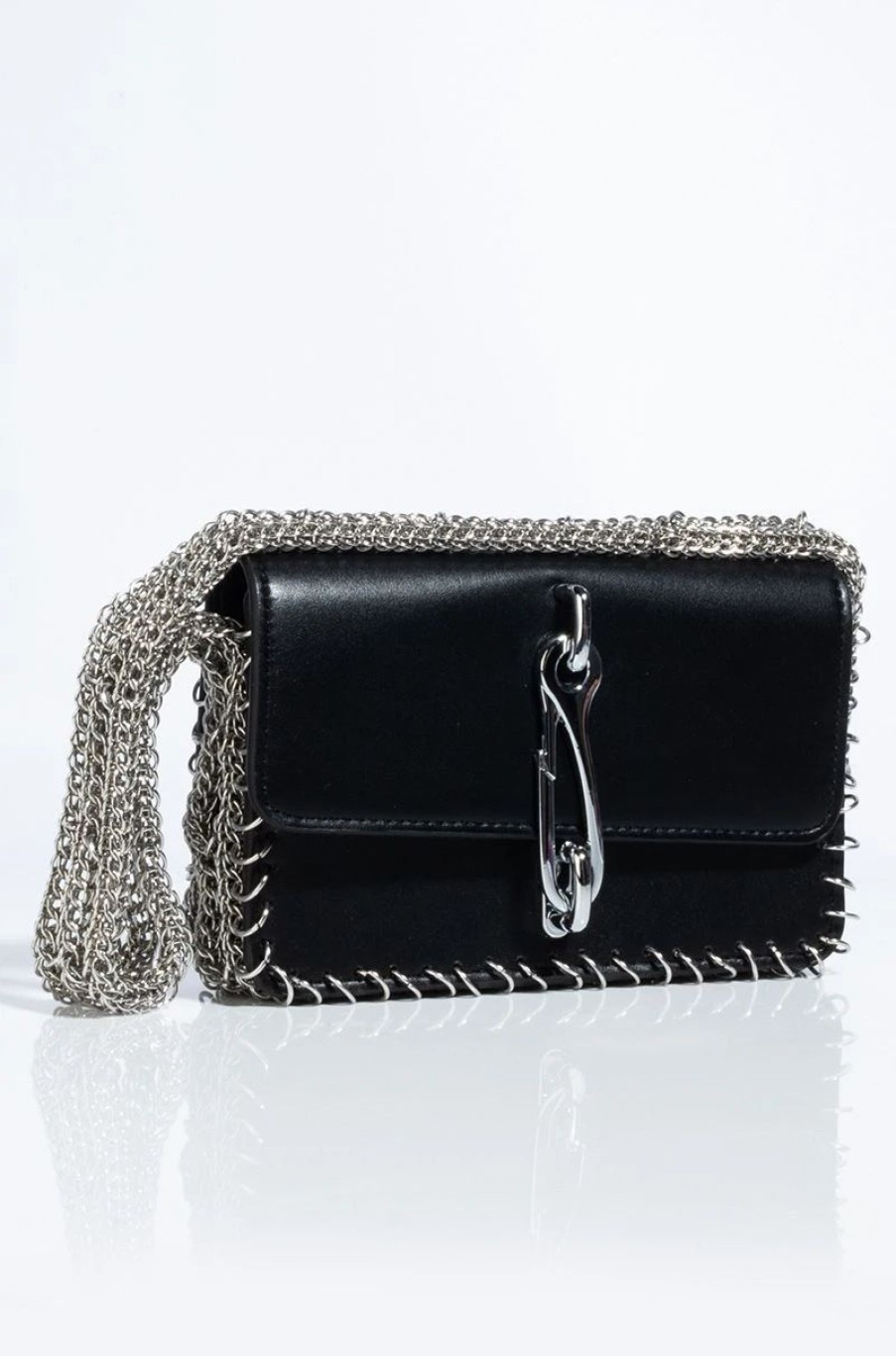 Handbags, Clutches & Wallets * | Wang La Ultra Chain Baguette Purse Black