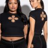 Crop Tops & Bralettes * | Blossom Cut Out Short Sleeve Tee Shirt Black