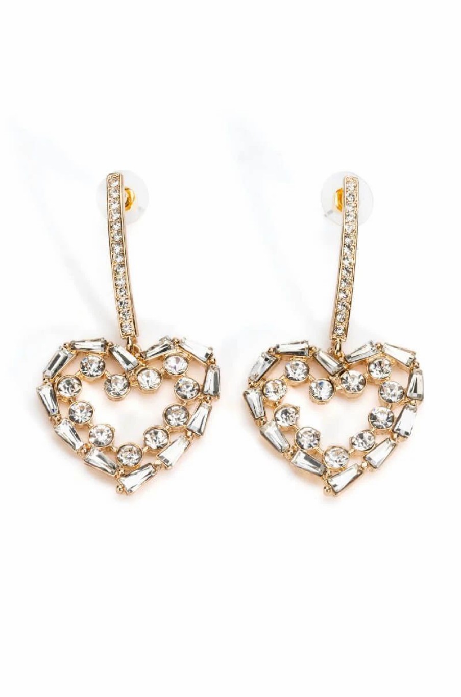 Jewelry * | Piece Of My Heart Rhinestone Drop Earrings Gold