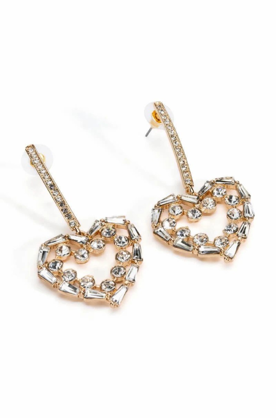 Jewelry * | Piece Of My Heart Rhinestone Drop Earrings Gold