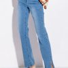 Denim * | Elevated Mid Rise Stud Slit Straight Jeans Medium Blue Denim