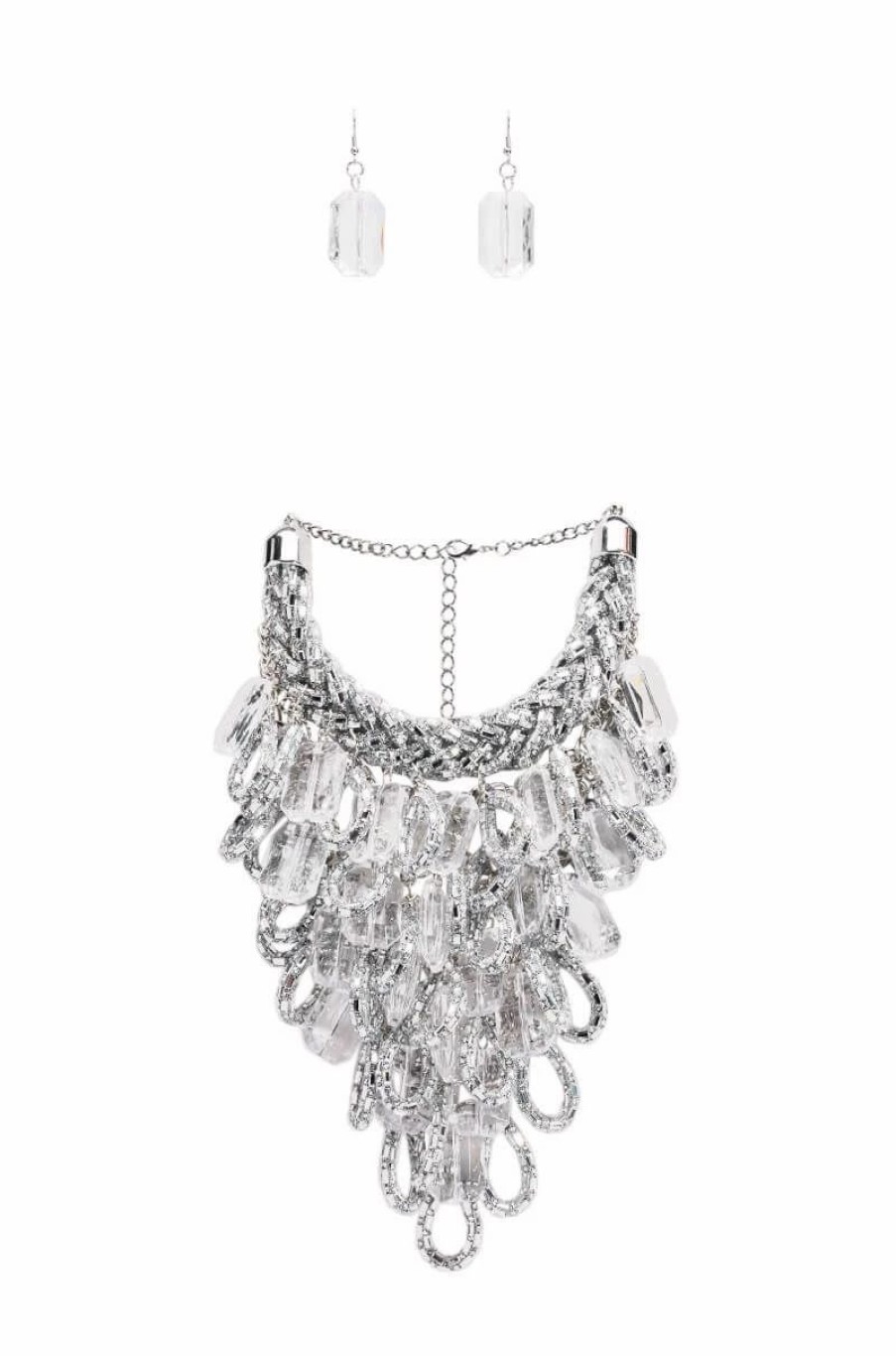 Jewelry * | Too Icy Embellished Statement Necklace Set Silver