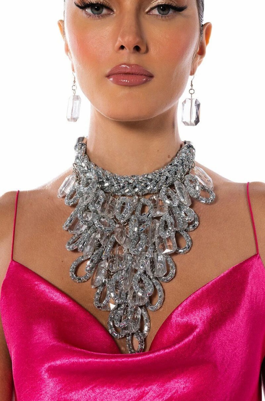 Jewelry * | Too Icy Embellished Statement Necklace Set Silver