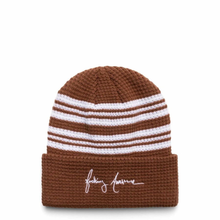 Headwear * | Fucking Awesome Cursive Waffle Cuff Beanie Brown