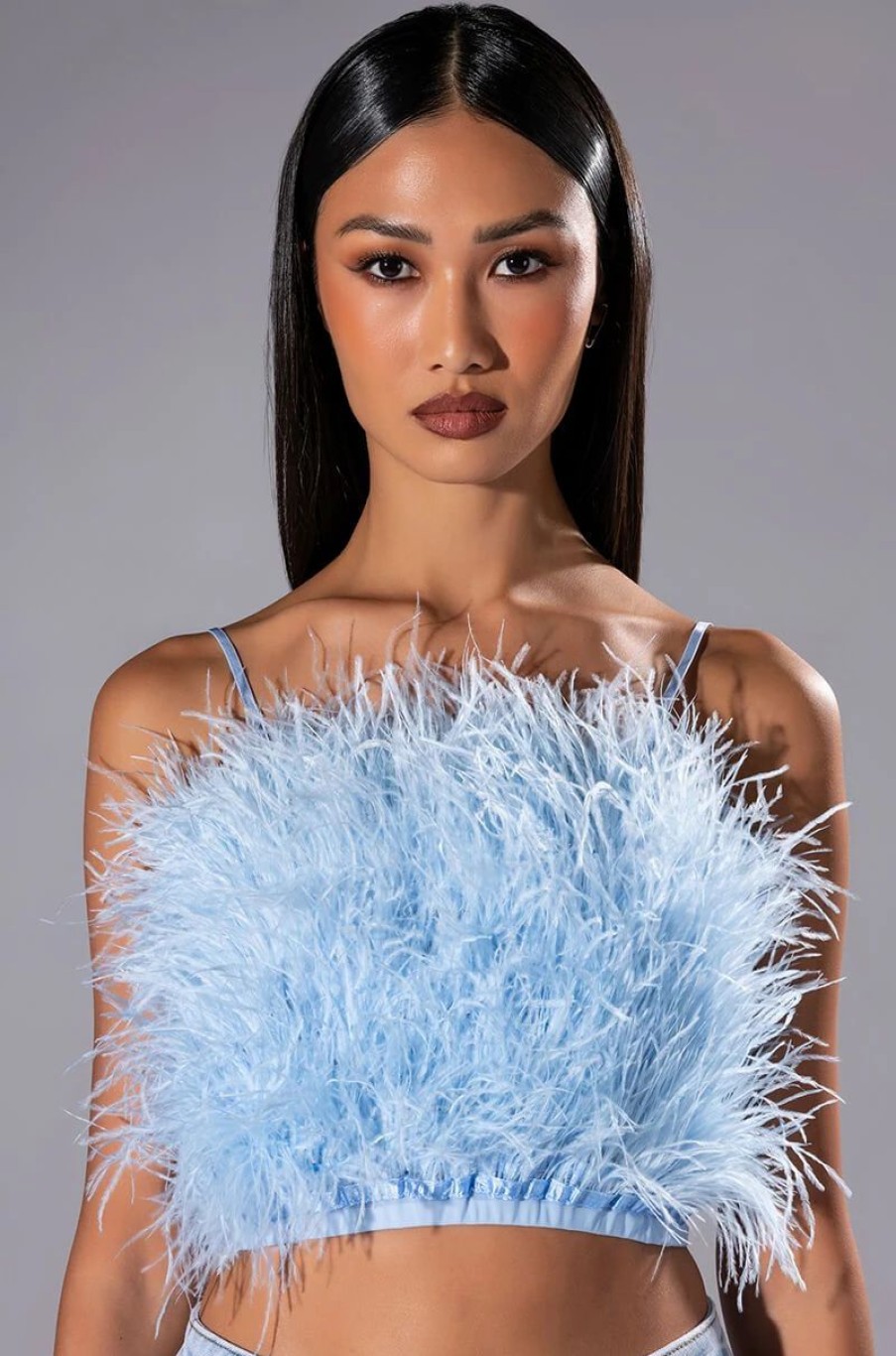 Crop Tops & Bralettes * | Real Ostrich Feather Top In Light Blue