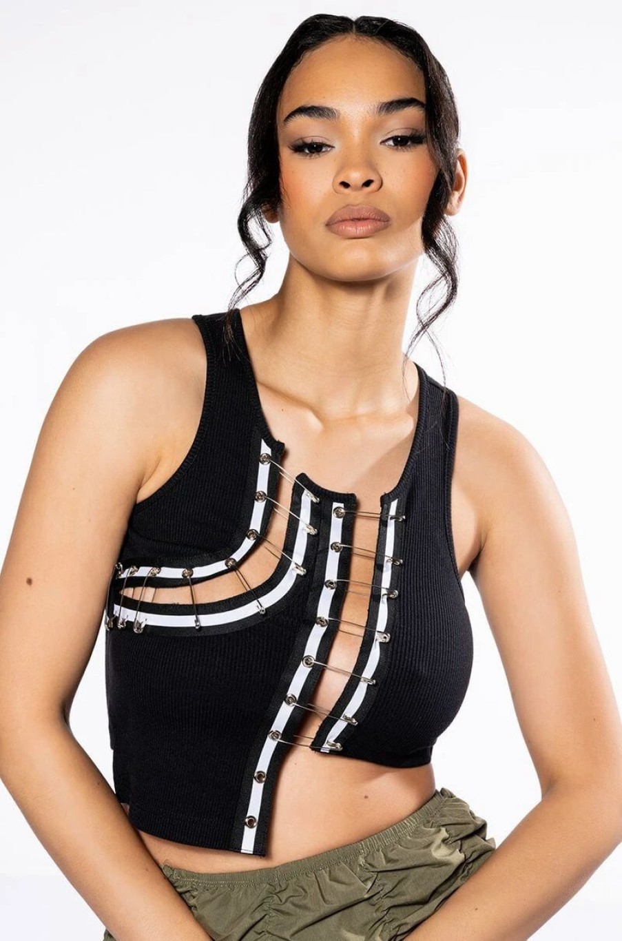 Crop Tops & Bralettes * | Expensive Taste Pin Detail Top Black