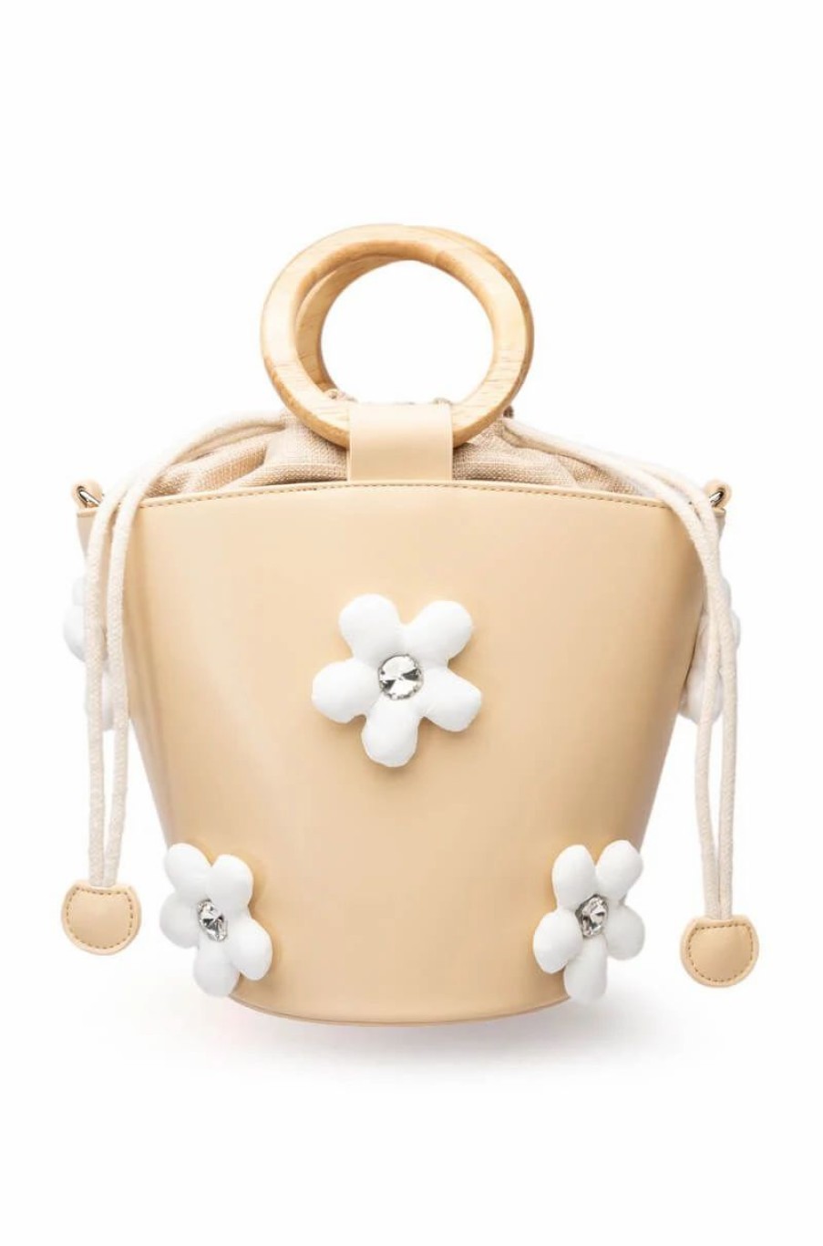 Handbags, Clutches & Wallets * | Regal Floral Detail Bucket Bag Tan