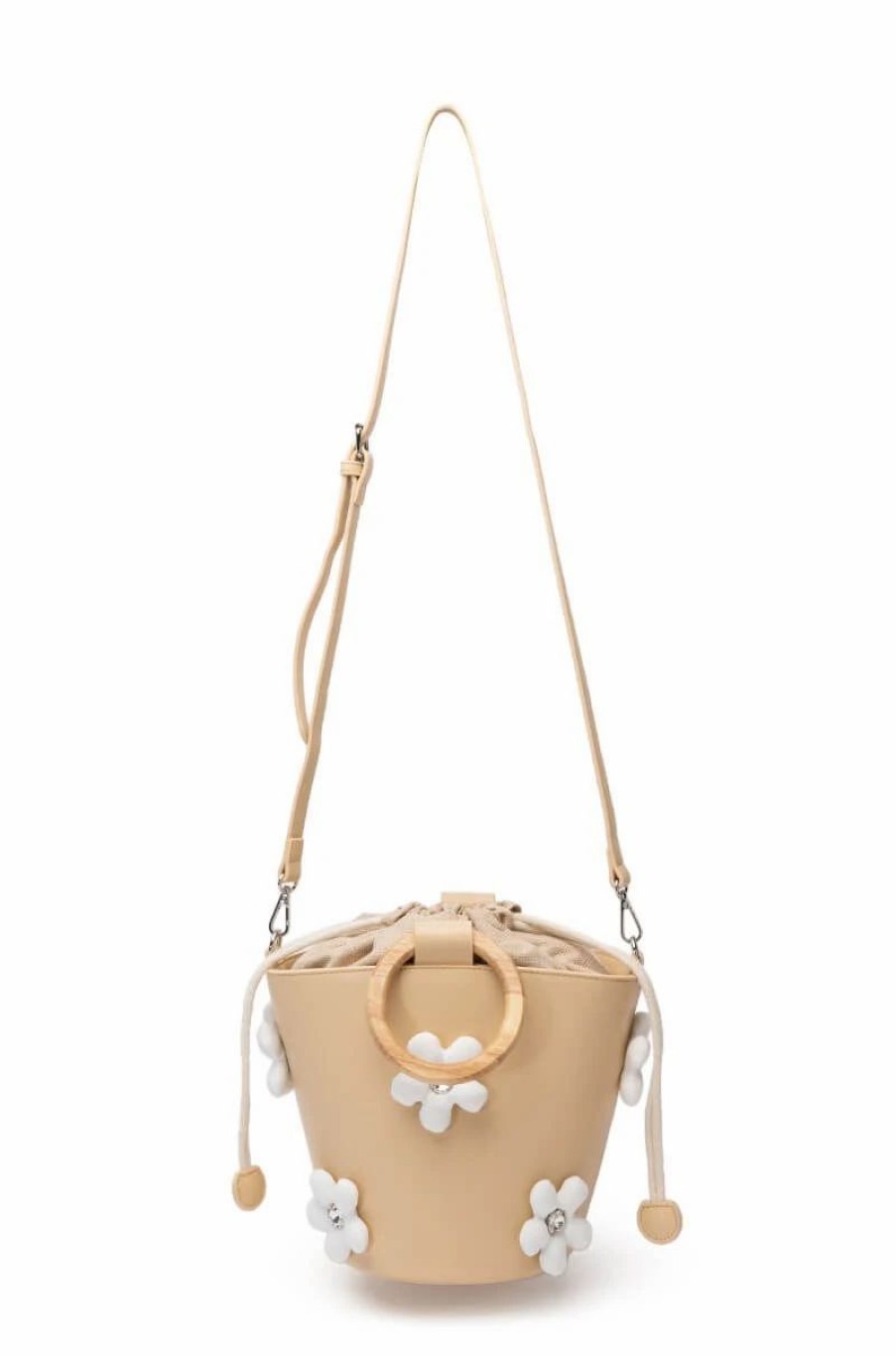 Handbags, Clutches & Wallets * | Regal Floral Detail Bucket Bag Tan